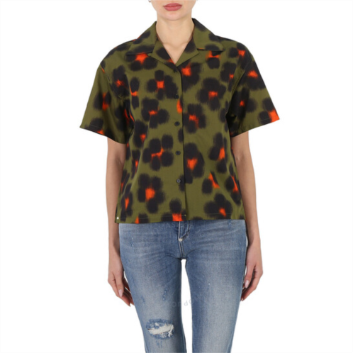 Kenzo Ladies Khaki Hana Leopard Boxy Shirt, Size Medium
