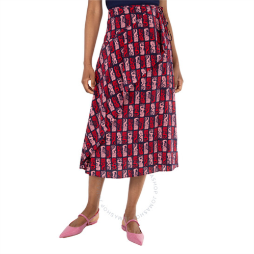 Kenzo Midnight Blue Mermaid Print Wrap Skirt, Brand Size 34 (US Size 2)