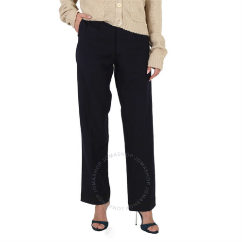 Maison Margiela Ladies Navy Herringbone-Pattern Wool Trousers, Brand Size 40 (US Size 6)