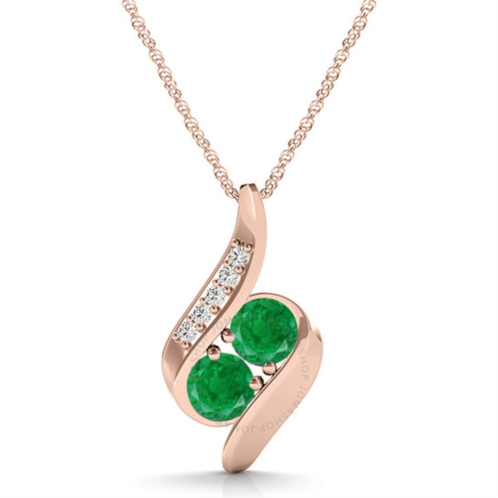 Maulijewels 1.00 Carat Round Emerald & White Diamond Gemstone Pendant In 14K Rose Gold With 18 14k Rose Gold Plated Sterling Silver Box Chain