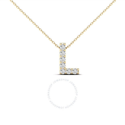 Maulijewels 14K Yellow Gold 0.07 Ct Natural Prong Set Diamond Initial L Necklace Pendant With 18 Gold Cable Chain