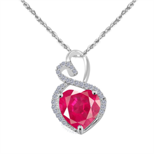 Maulijewels 4 Carat Heart Shape Ruby Gemstone And White Diamond Pendant In 14k White Gold With 18 14k White Gold Plated Sterling Silver Box Chain