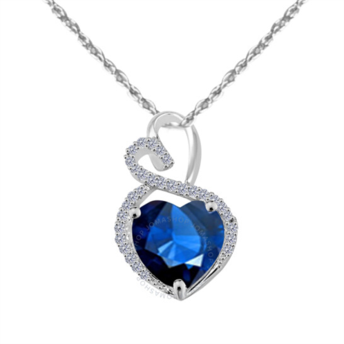 Maulijewels 4 Carat Heart Shape Sapphire Gemstone And White Diamond Pendant In 14k White Gold With 18 14k White Gold Plated Sterling Silver Box Chain