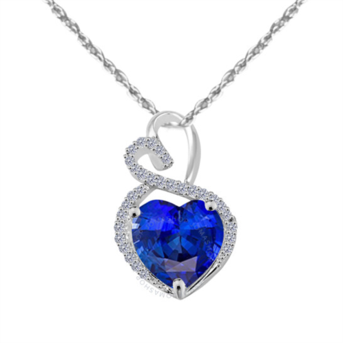 Maulijewels 4 Carat Heart Shape Tanzanite Gemstone And White Diamond Pendant In 14k White Gold With 18 14k White Gold Plated Sterling Silver Box Chai