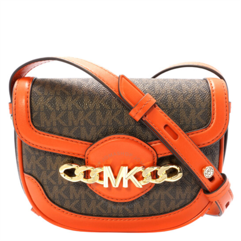 Michael Kors Ladies Hally Extra-Small Embellished Logo Crossbody Bag- Orange