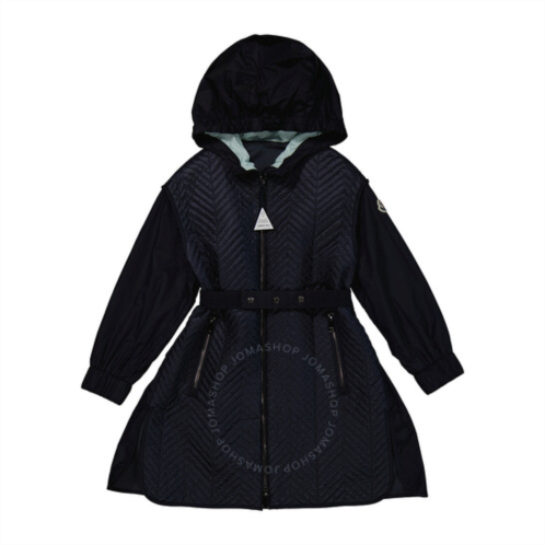 Moncler Kids Navy Seldana Belted Hooded Coat, Size 4Y