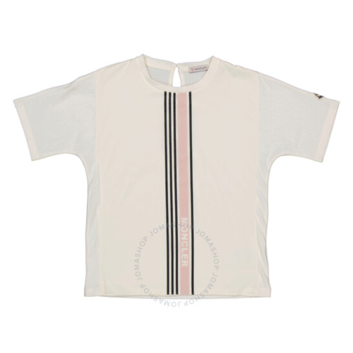 Moncler Kids White Stripe Cotton Logo Print T-Shirt, Size 4Y