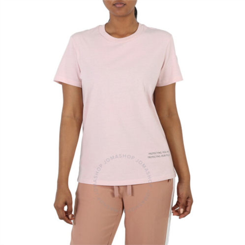 Moncler Ladies Pink Cotton Slogan Print Short-Sleeve T-Shirt, Size X-Large