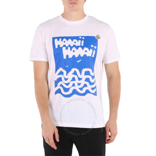 Moncler Mens White Hawaii Motif Cotton T-shirt, Size X-Large