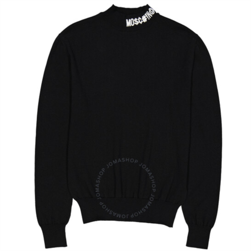 Moschino Mens Black Logo Funnel-neck Jumper, Brand Size 44 (US Size 34)