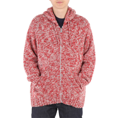 Undercover Mens Red Melange-Effect Knitted Hoodie, Brand Size 2 (Size Small)