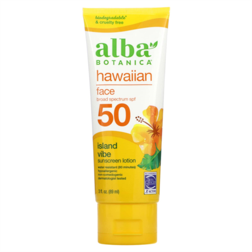 Alba Botanica Hawaiian Face Sunscreen Lotion SPF 50 Island Vibe 3 fl oz (89 ml)