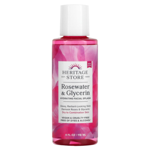 Heritage Store Rosewater & Glycerin Hydrating Facial Splash 4 fl oz (118 ml)