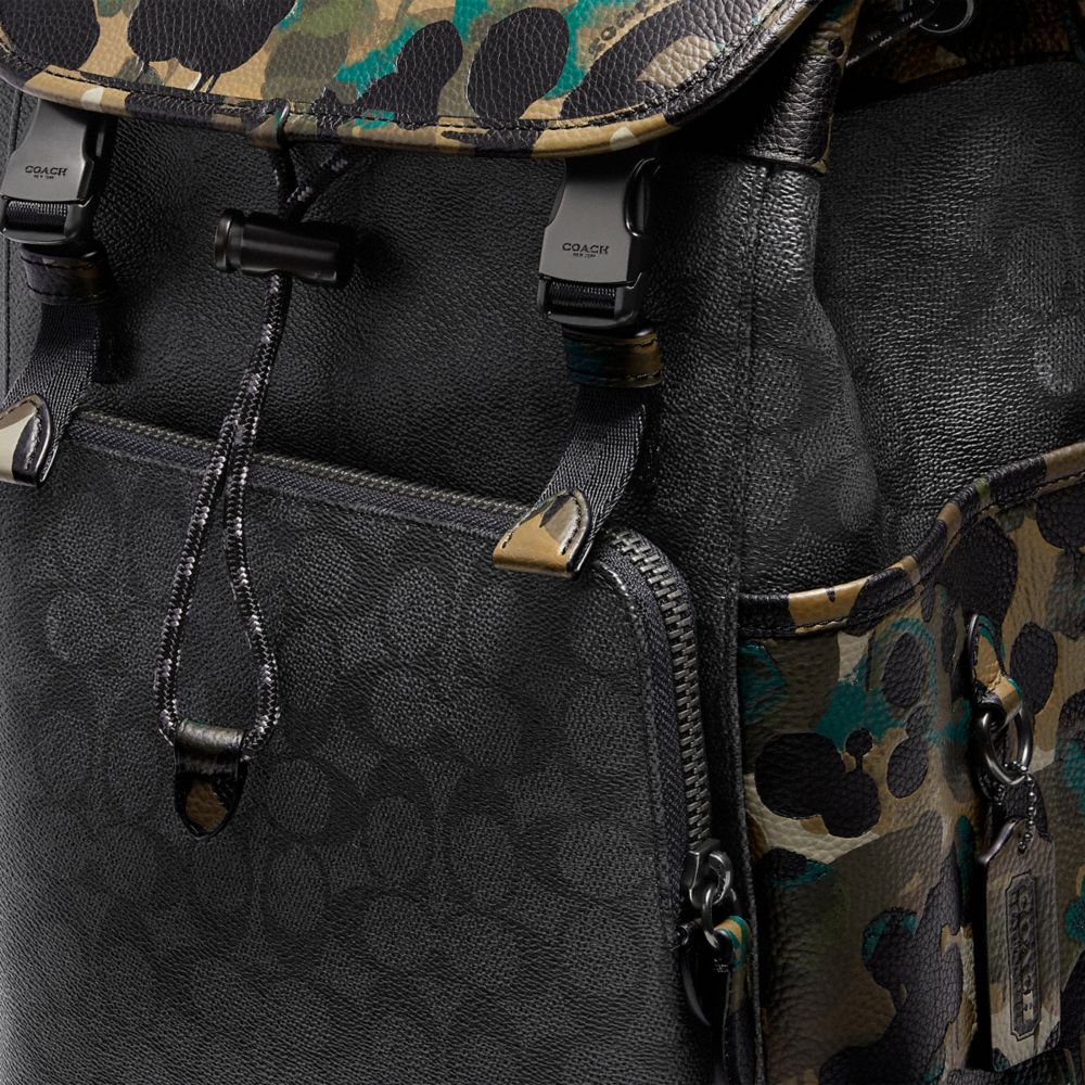 COACH League Flap Backpack In Signature Canvas With Camo Print