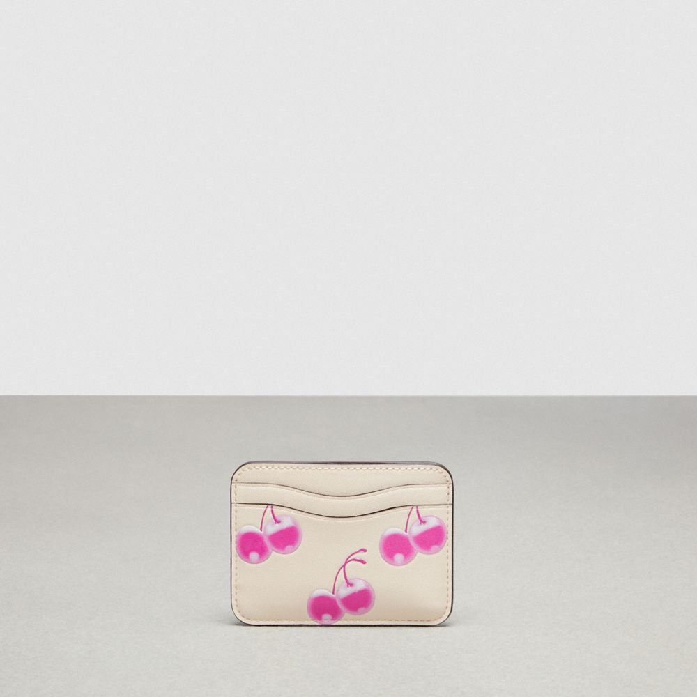 Wavy Card Case In Coachtopia Leather With Cherry Print