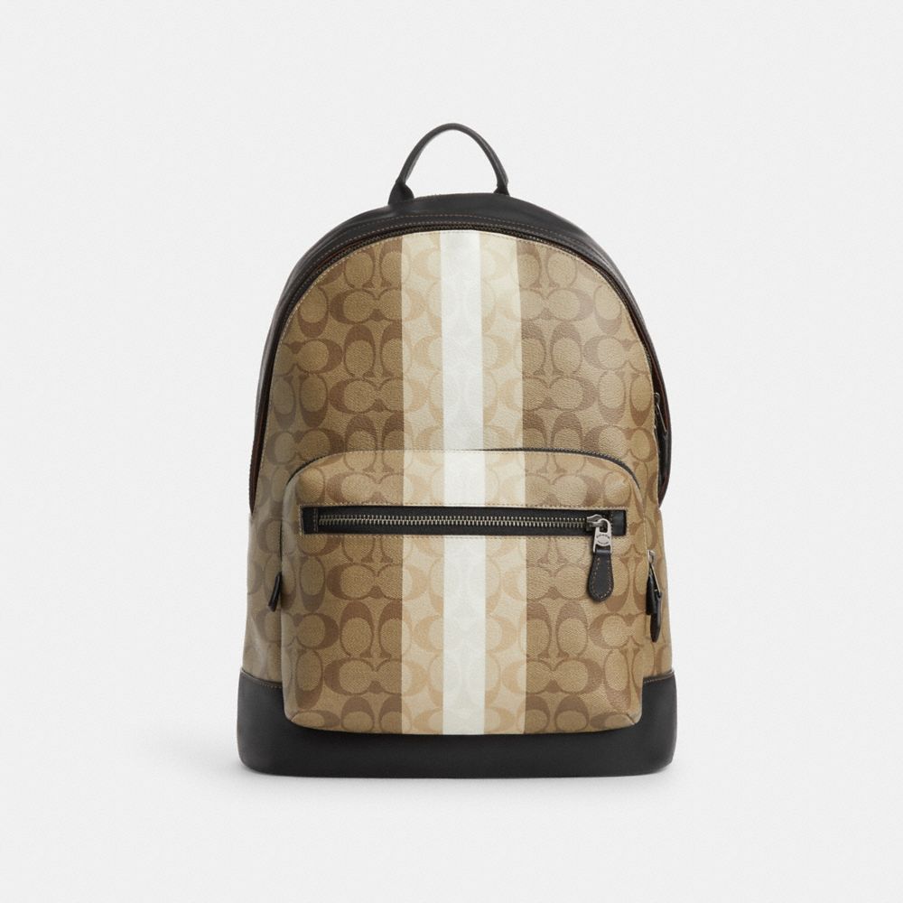 COACH West Backpack In Blocked Signature Canvas With Varsity Stripe