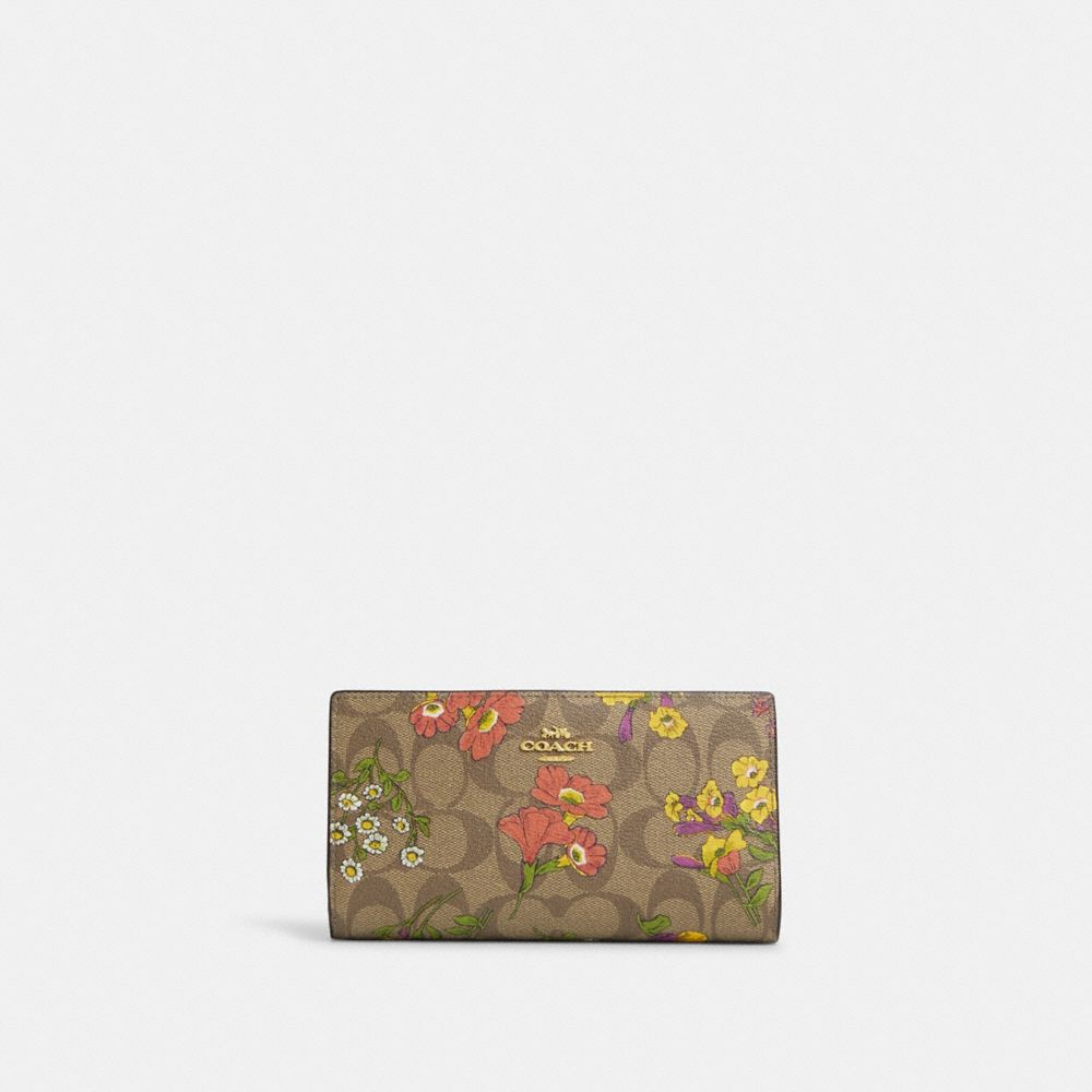 COACH Slim Zip Wallet In Signature Canvas With Floral Print