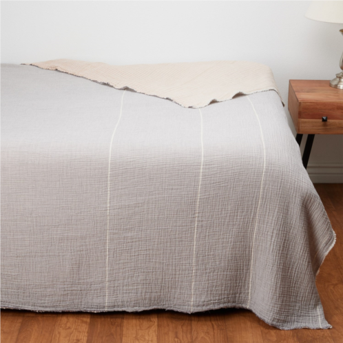 Coyuchi Full-Queen Organic Cotton Topanga Matelasse Blanket - Warm Stripe