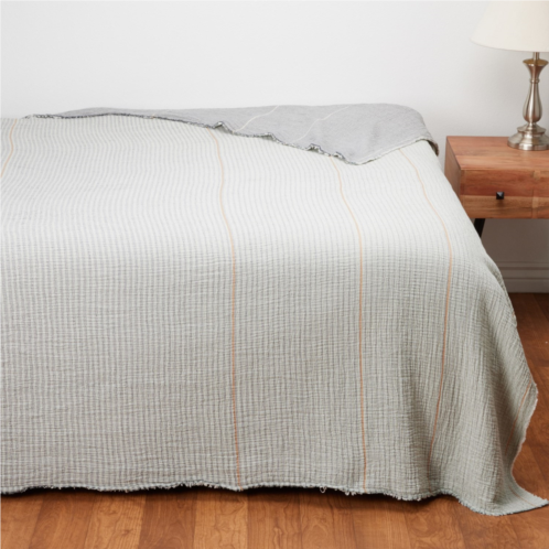 Coyuchi King Organic Cotton Topanga Matelasse Blanket - Cool Stripe