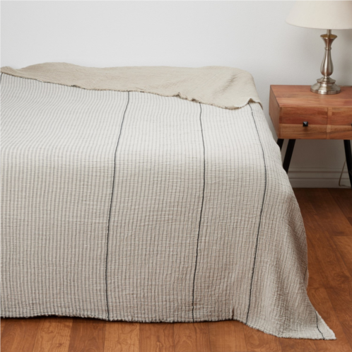 Coyuchi King Organic Cotton Topanga Matelasse Blanket - Neutral Stripe