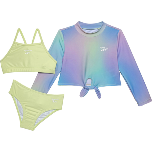 Reebok Toddler Girls Ombre Rash Guard, Bikini Top and Bikini Bottoms Swim Set - UPF 50, 3-Piece, Long Sleeve