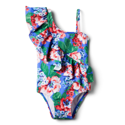Janie and Jack Recycled Floral Ruffle Shoulder Swimsuit