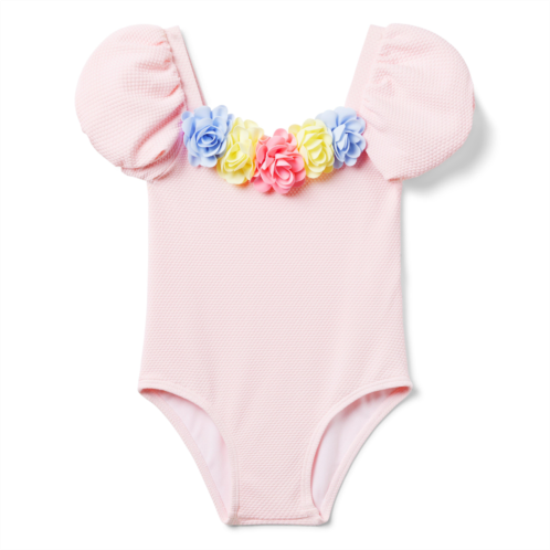 Janie and Jack Recycled Rosette Puff Sleeve Swimsuit