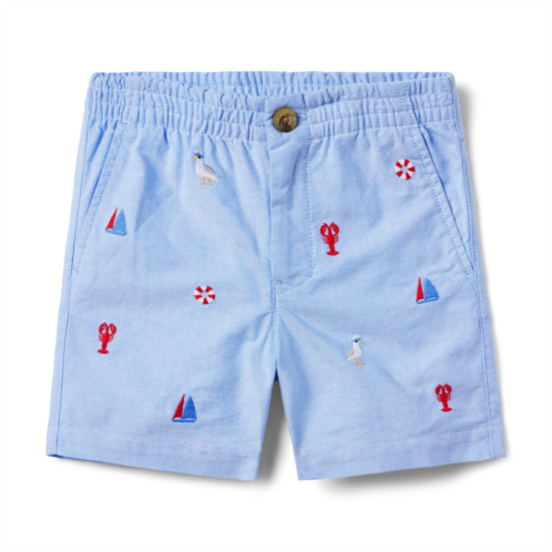Janie and Jack The Embroidered Oxford Pull-On Short