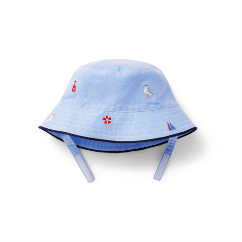 Janie and Jack Baby Embroidered Oxford Bucket Hat