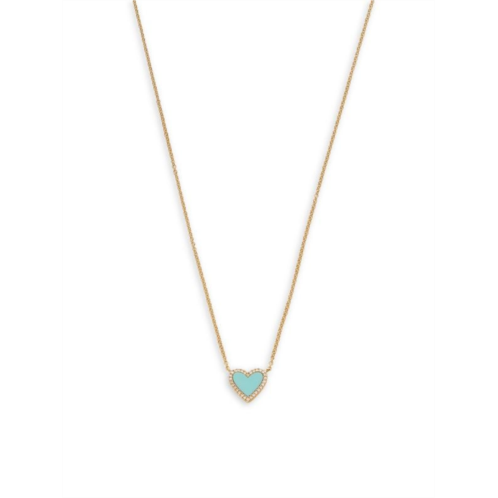 Saks Fifth Avenue 14K Yellow Gold, Turquoise & Diamond Heart Pendant Necklace