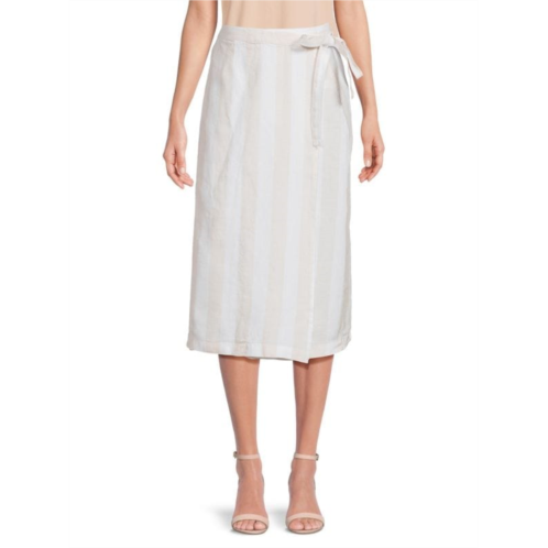 Saks Fifth Avenue Stripe Linen Midi Wrap Skirt