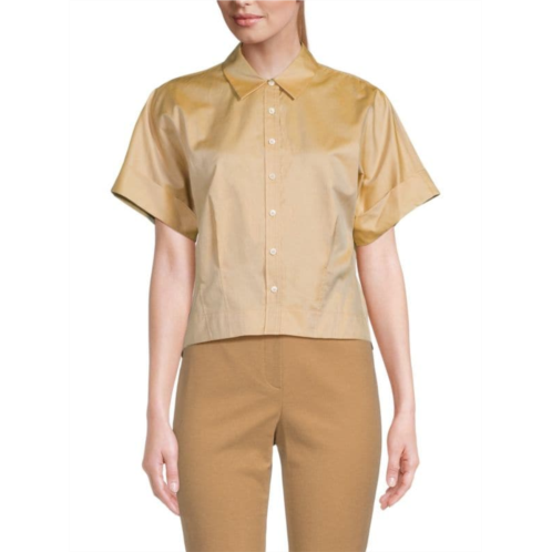 Theory Short-Sleeve Cropped Button-Down Shirt