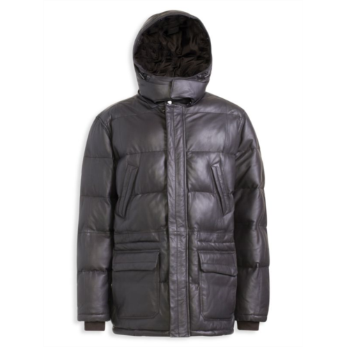 WOLFIE FURS Hooded Leather Down Puffer Jacket