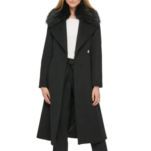 Karl Lagerfeld Paris Faux Fur Trim Belted Coat