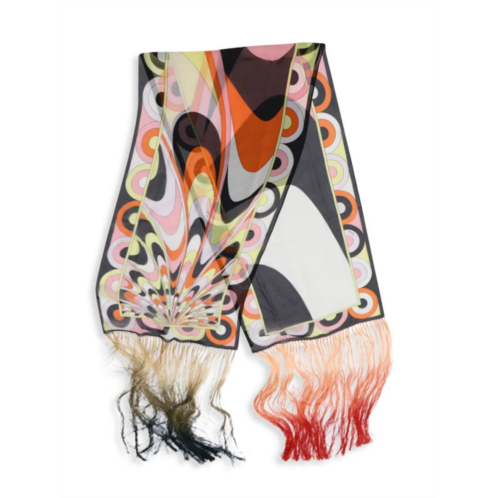 Emilio Pucci Patterned Scarf With Fringe In Multicolor Silk