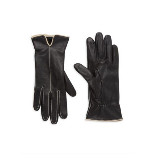Saks Fifth Avenue Contrast Trim Leather Gloves