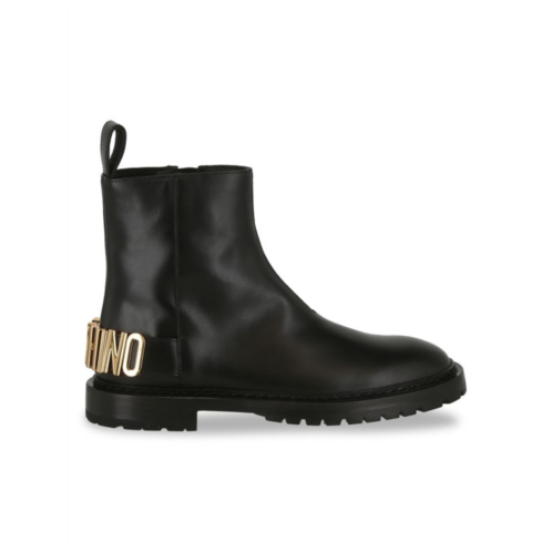 Moschino Maxi Lettering Group Logo Leather Booties