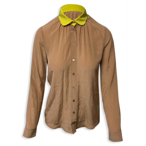 Gucci Buttondown Shirt In Brown Silk
