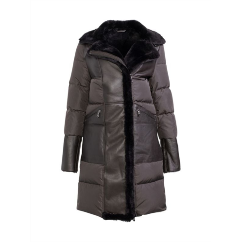 WOLFIE FURS Made For Generation Shearling Trim Down Puffer Coat