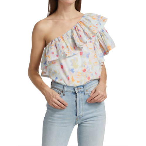 Something Navy One Shoulder Ruffle Top