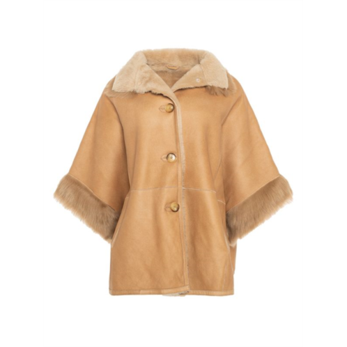 WOLFIE FURS Made For Generations Merino Shearling & Fur Trim Cape Jacket