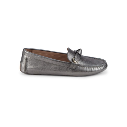 Cole Haan Evelyn Bow Metallic Leather Driving Loafers