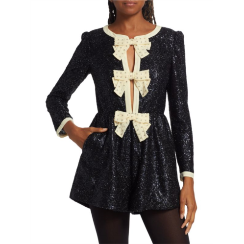 Saloni Camille Sequin Bow Playsuit