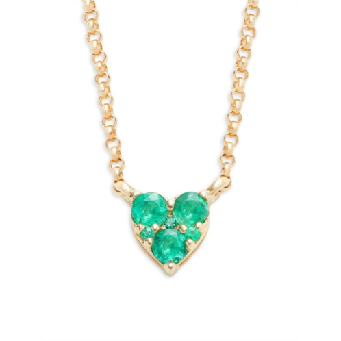 Saks Fifth Avenue 14K Yellow Gold & Emerald Cluster Heart Pendant Necklace