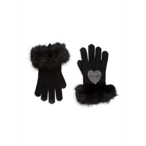 Sofia Cashmere Faux Fur Trim Cashmere Embellished Gloves