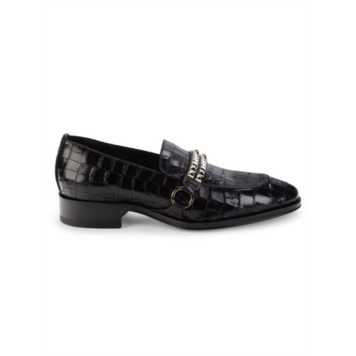 Giuseppe Zanotti Studded Croc Embossed Leather Loafers