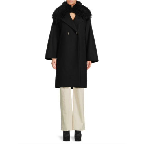 Roberto Cavalli Faux Fur Trim Virgin Wool Blend Coat