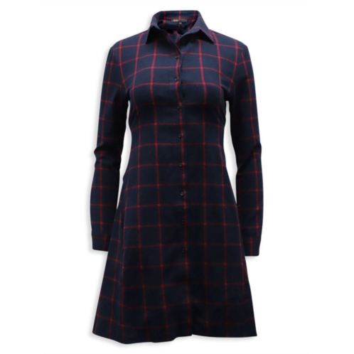 Maje Checked Flannel Shirt Dress In Navy Blue Print Cotton