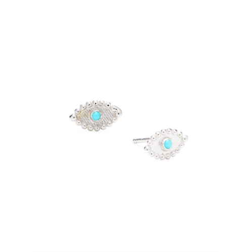 Anzie Dew Drop Sterling Silver & Turquoise Evil Eye Stud Earrings