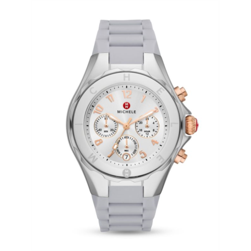 Michele Jelly Bean 38MM Stainless Steel & Silicone Chronograph Strap Watch